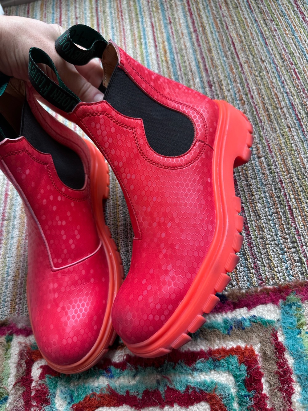 Fluevog EXCELLENT Official Jeudi pink rubberized vegan leather Chelsea boot -7 - Picture 10 of 16